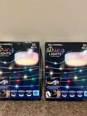 Bell Howell Multicolor String Lights - Retractable 32ft, 80 LED - Lot of 2
